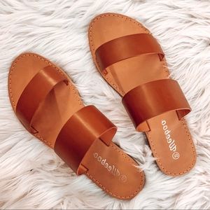 Brown Faux Leather Sandals